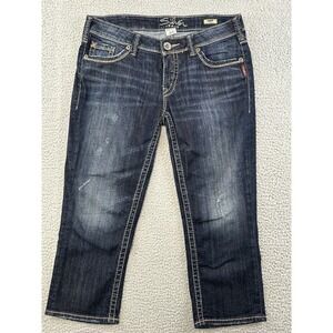 Silver Jeans Aiko Capri Womens Size W30 Dark Wash Blue Distressewd 31x23